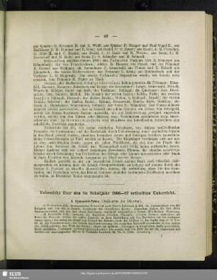 Uebersicht über den im Schuljahr 1866-67 ertheilten Unterrichts