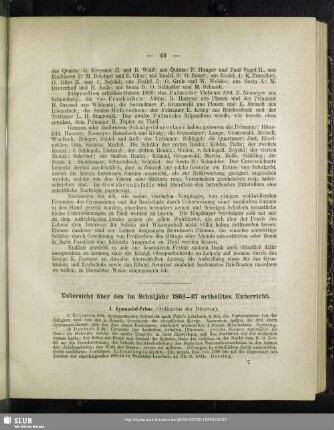 Uebersicht über den im Schuljahr 1866-67 ertheilten Unterrichts