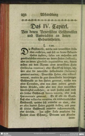 Das IV. Capitel. Von denen Venerischen Geschwulsten und Auswüchsen an denen Geburtstheilen