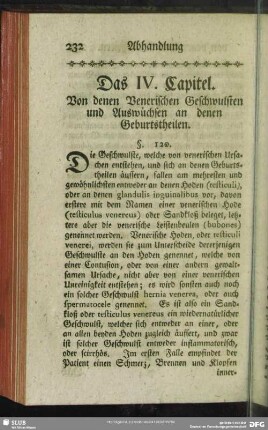 Das IV. Capitel. Von denen Venerischen Geschwulsten und Auswüchsen an denen Geburtstheilen
