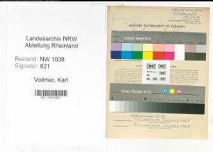 Entnazifizierung Karl Vollmer , geb. 05.08.1901 (Kapellmeister)