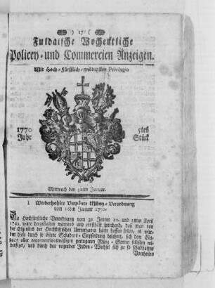 5tes Stück, Ausgabe vom 31. Januar 1770