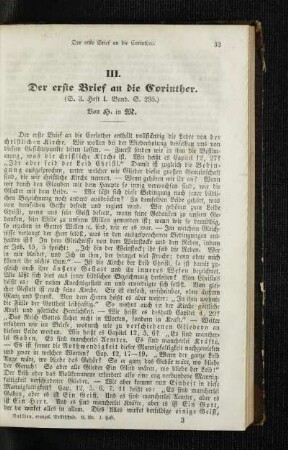 ¬Der¬ erste Brief an die Corinther : (s. 3. Heft I. Band. S. 295)
