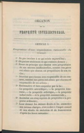 Article I. Programme d'une organisation rationnelle du travail