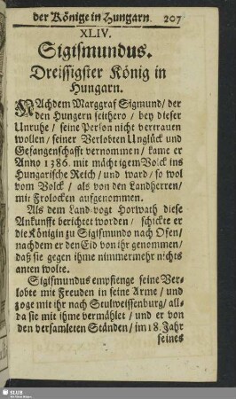 XLIV. Sigismundis. Dreissigster König in Hungarn