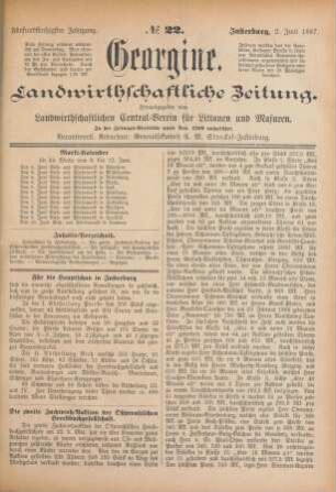 Fünfundfünfzigster Jahrgang. No. 22. Insterburg, 2. Juni 1887.