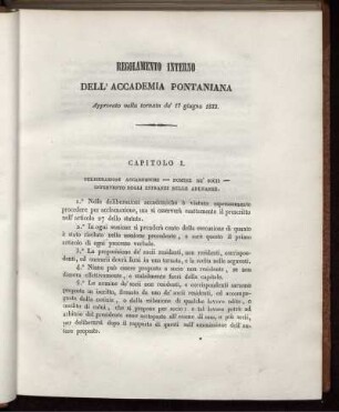 Regolamento Interno dell' Accademia Pontaniana Approvato nella tornata de' 17 giugno 1832.