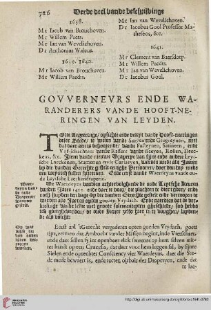 Govvernervrs ende waranderers vande hooftneringen van Leyden