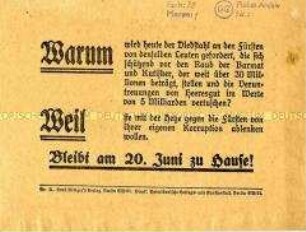 Handzettel gegen die Teilnahme am Volksentscheid über die Fürstenenteignung