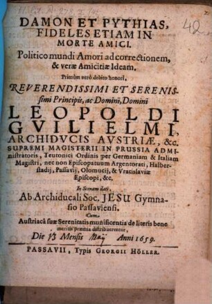 Damon Et Pythias, Fideles Etiam In Morte Amici