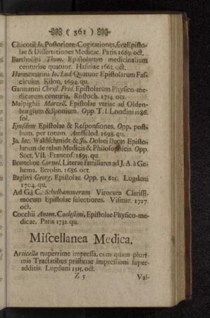 Miscellanea Medica.