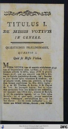 Titulus I. De Missis Votivis In Genere.