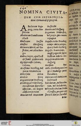 Nomina civitatvm cvm interpretatione Germanica & propria