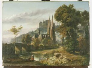 Elisabethkirche und Schloß in Marburg von Nordosten