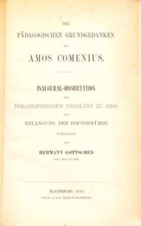 Die pädagogischen Grundgedanken des Amos Comenius