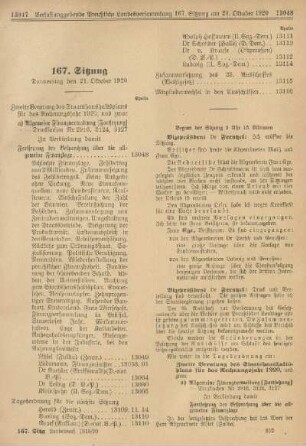 167. Sitzung. Donnerstag den 21. Oktober 1920