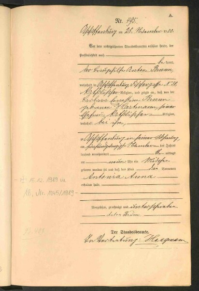 Standesamtsbuch der Stadt Aschaffenburg: Geburten 365/1900 - 184/1901