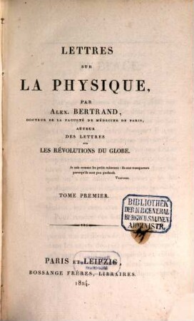 Lettres sur la physique, 1