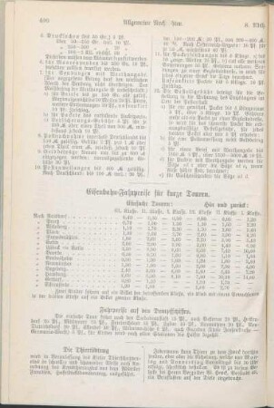 Eisenbahn-Fahrpreise für kurze Touren. [Wechselstempel-Tarif. Tarif zur Veranlagung der kalssificierten Einkommenssteuer. Tarif zur Veranlagung der Klassensteuer. Banknoten.]