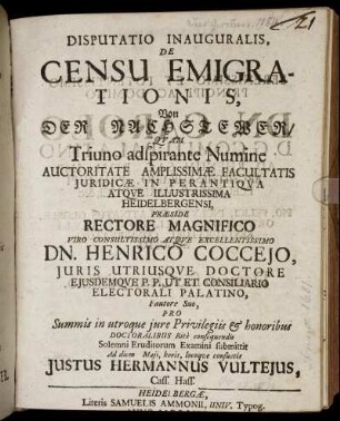 Disputatio Inauguralis, De Censu Emigrationis, Von Der Nachstewer