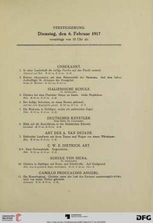 Versteigerung: Dienstag, den 6. Februar 1917 (Nr. 1-270)
