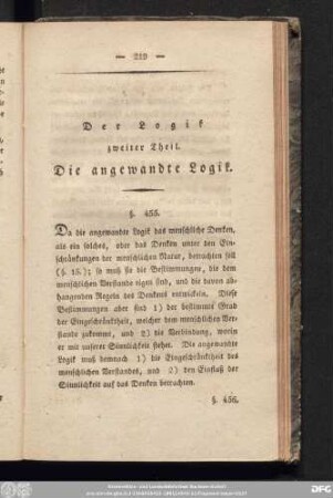 Der Logik zweiter Theil. Die angewandte Logik.