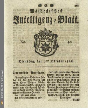 No. 40. Dienstag, den 7ten Oktober 1806