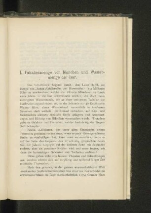 I. Fäkalienmenge von München und Wassermenge der Isar.