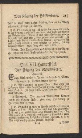 Das VII Hauptstück. Von Fügung der Nebenwörter.