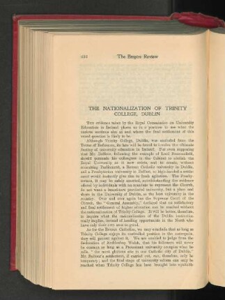 The Nationalization of Trinity College, Dublin.