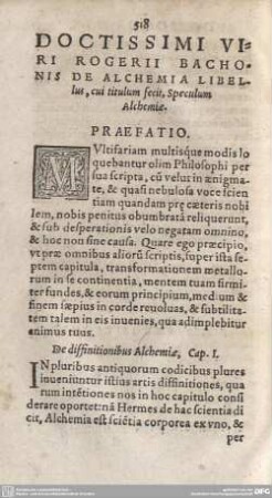 Doctissimi viri Rogerii Bachonis de Alchemis Libellus, cui titulum fecit,Speculum Alchemie.