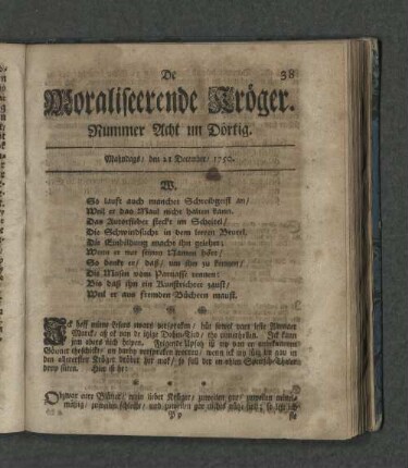 Nummer Acht un Dörtig. Mahndags den 21. December 1750