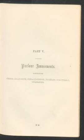 Part V. Parlour amusements.