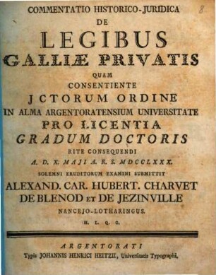 Commentatio historico-iuridica de legibus Galliae privatis