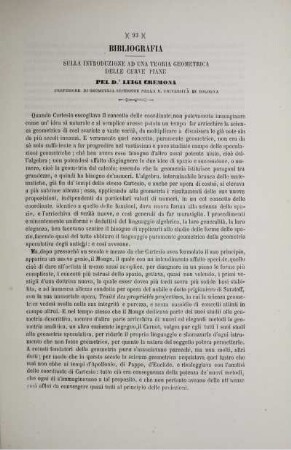 Bibliografia. Sulla introduzione ad una teoria Geometrica delle curve piane.