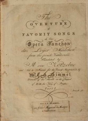 The overture & favorit songs of the opera Fanchon das Leyer Mädchen, 1