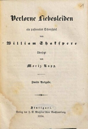 William Shakspere’s dramatische Werke, 3,[2]. Verlorene Liebesleiden
