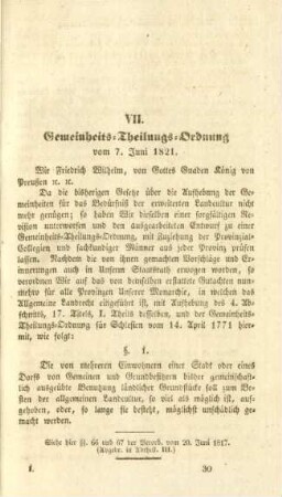 VII. Gemeinheits-Theilungs-Ordnung vom 7. Juni 1821