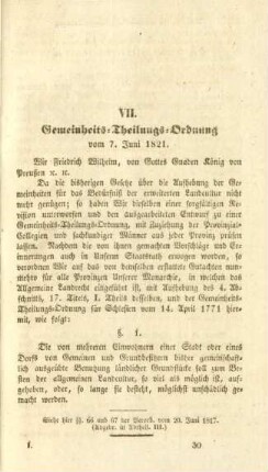 VII. Gemeinheits-Theilungs-Ordnung vom 7. Juni 1821