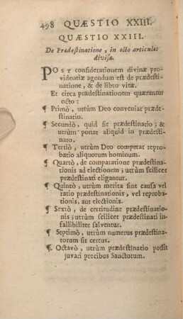 Quaestio XXIII. De Praedestinatione, in octo articulos divisa.