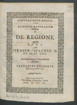 Disputationum Medicarum De Rerum Naturalium Annexis. V. De Regione