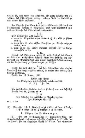 Provisorisches Verfassungs-Statut der Königlichen technischen Hochschule zu Berlin : [II. Universitäten, Akademien etc.]