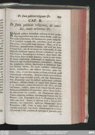Cap. II. De statu publicae religionis; de conciliis, nouis ordinibus &c.
