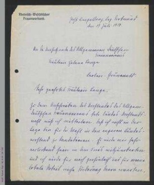 Brief von Martha Dönhoff an Helene Lange