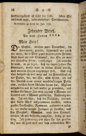 Zehenter - Neunzehenter Brief.