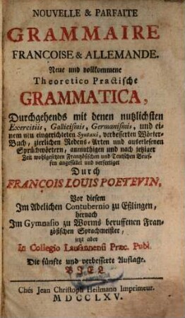 Nouvelle et parfaite grammaire françoise et Allemande