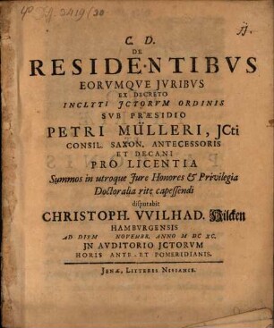 De Residentibvs Eorvmqve Jvribvs