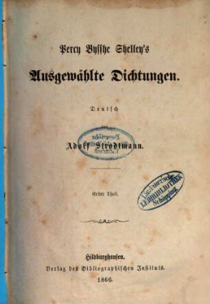 Percy Bysshe Shelley's ausgewählte Dichtungen, 1
