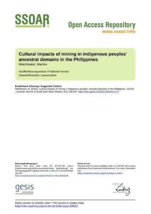 Cultural impacts of mining in indigenous peoples' ancestral domains in the Philippines
