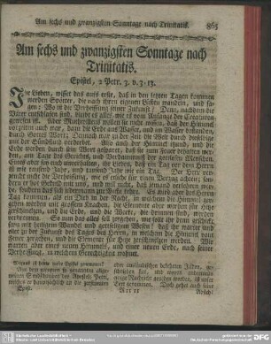 Am sechs und zwanzigsten Sonntage nach Trinitatis. Epistel, 2 Petr. 3. v. 3-13